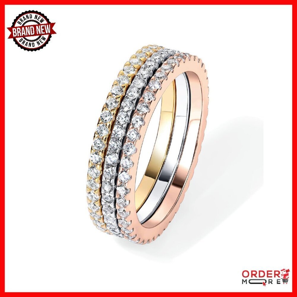 14K Gold Plated Sterling Silver CZ Diamond Stackable Eternity Ring Size 7